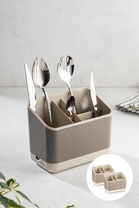 Hermia 2LIBNM-8052 Organizador de Plástico Beige Set de 2 Piezas para Cocina, Baño u Oficina 16.5x10x14 cm